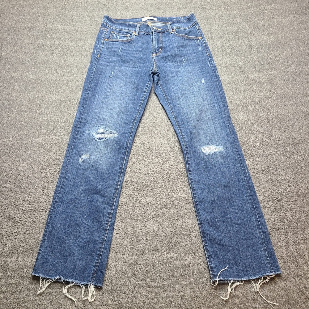 Loft Modern Straight Jeans Womens 4/27 Blue Excellent Distressed Raw Hem